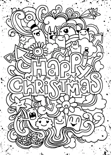 Hand dras Happy Christmas affisch, roliga doodle, vektor illustration — Stock vektor