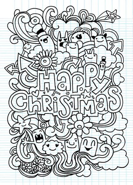 Cartaz de Natal feliz desenhado à mão, doodle engraçado, Vector illustra — Vetor de Stock