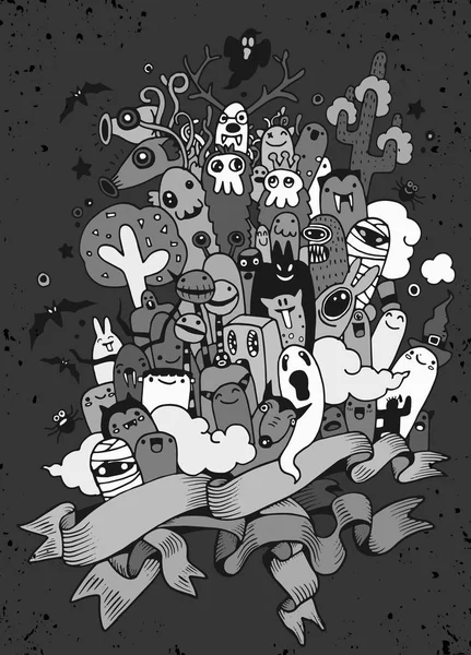 Ensemble de main dessiné monstre Mad laid. Halloween poster.monster doo — Image vectorielle