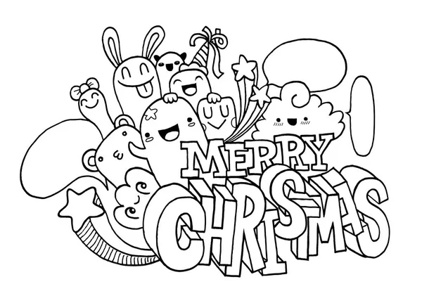 Ruční kreslení kreslená postavička, Veselé Vánoce. Čmáranice vektorové i — Stockový vektor