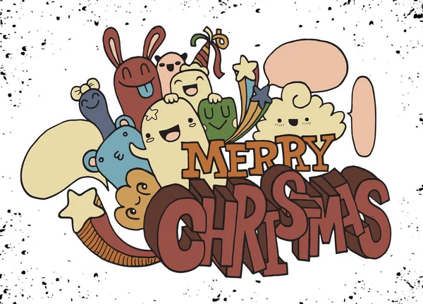 Handzeichnung Cartoon-Figur, frohe Weihnachten. Doodles Vektor i — Stockvektor