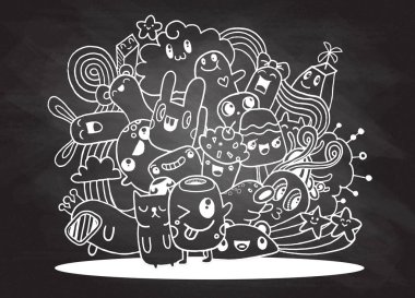 Hipster elle çizilmiş deli canavar şehir, çizim stili doodle. Vecto