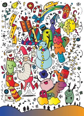 Vektör çizim Doodle yılbaşı arka plan, el çizimi