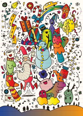 Vektör çizim Doodle yılbaşı arka plan, el çizimi