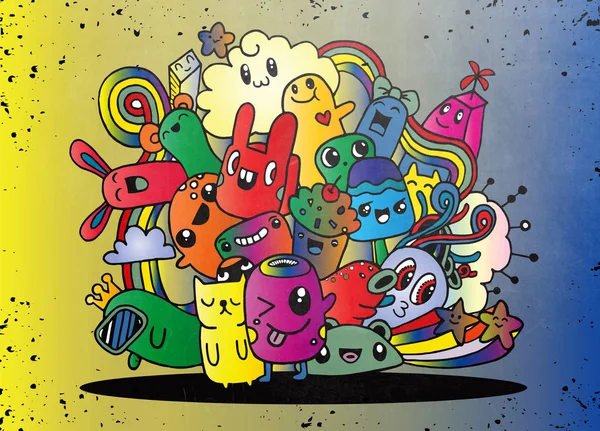 Hipster dibujado a mano loco doodle Monster City, dibujo style.Vecto — Archivo Imágenes Vectoriales