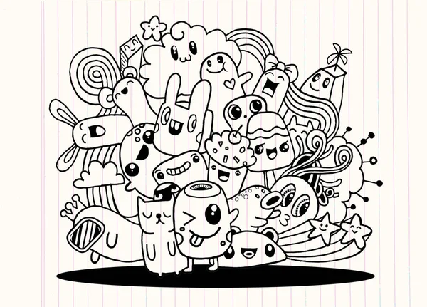 Crazy ręcznie rysowane Hipster doodle potwór miasto, rysunek styl. Mapa — Wektor stockowy