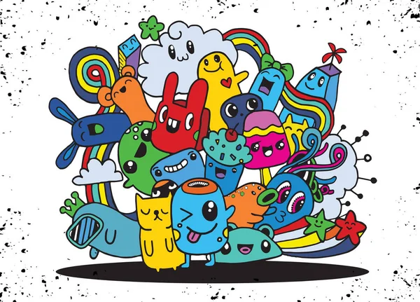 Hipster Hand getrokken Crazy doodle Monster stad, tekening stijl. Vecto — Stockvector