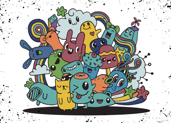 Hipster dibujado a mano loco doodle Monster City, dibujo style.Vecto — Vector de stock