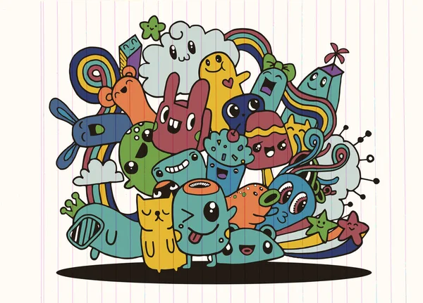 Hipster elle çizilmiş deli canavar şehir, çizim stili doodle. Vecto