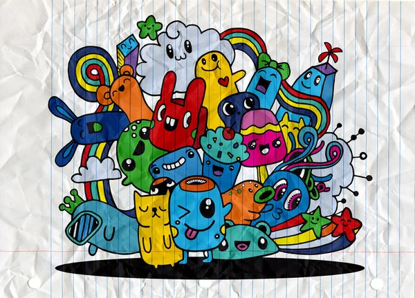 Hipster Hand getrokken Crazy doodle Monster stad, tekening stijl. Vecto — Stockvector