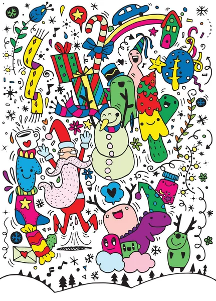 Illustration vectorielle du fond de Noël Doodle, Dessin à la main — Image vectorielle