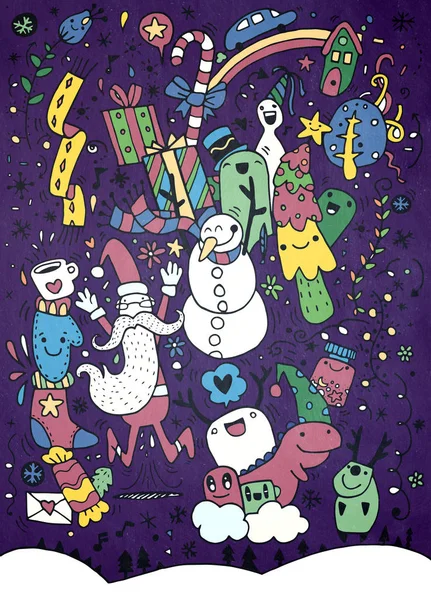 Vektor Illustration von Doodle Weihnachten Hintergrund, Handzeichnung — Stockvektor