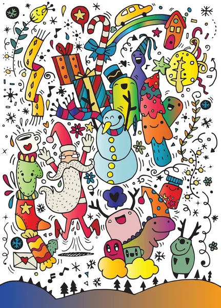 Vektör çizim Doodle yılbaşı arka plan, el çizimi