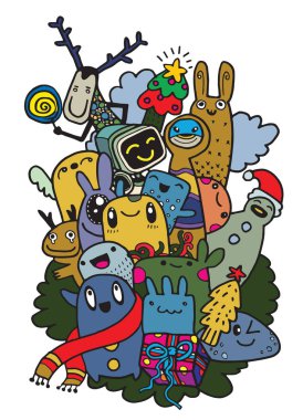 El çizim çizgi film karakteri, mutlu Noeller. Doodles'ın ben vektör