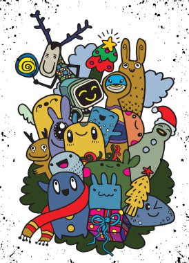 El çizim çizgi film karakteri, mutlu Noeller. Doodles'ın ben vektör