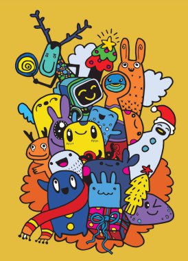 El çizim çizgi film karakteri, mutlu Noeller. Doodles'ın ben vektör