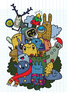 El çizim çizgi film karakteri, mutlu Noeller. Doodles'ın ben vektör