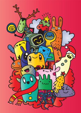 El çizim çizgi film karakteri, mutlu Noeller. Doodles'ın ben vektör