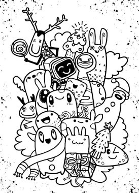 El çizim çizgi film karakteri, mutlu Noeller. Doodles'ın ben vektör