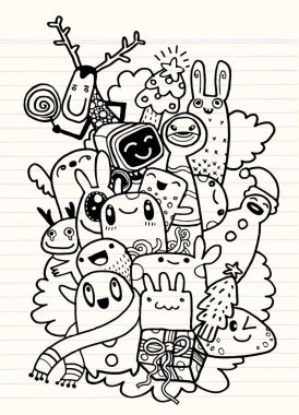 El çizim çizgi film karakteri, mutlu Noeller. Doodles'ın ben vektör