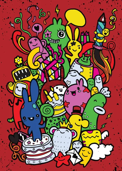 El çizimi Doodle vektör çizim, komik parti insanlar, F