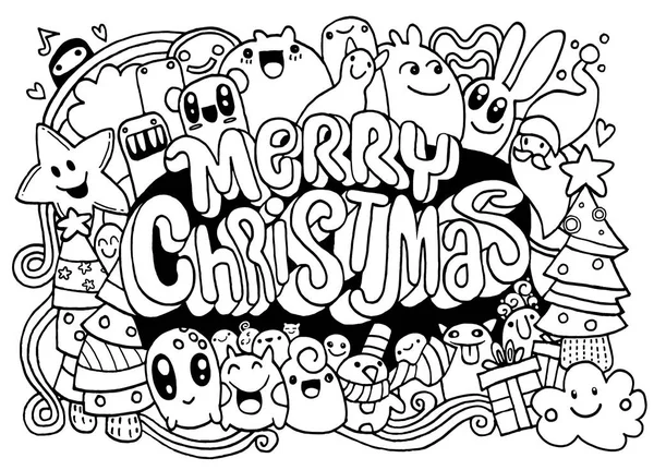 手绘图的卡通人物。圣诞快乐。矢量圣诞节 — 图库矢量图片