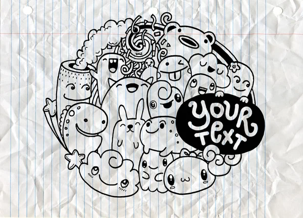 Hipster ręcznie rysowane szczęśliwy doodle potwór miasto, rysunek styl. Mapa — Wektor stockowy