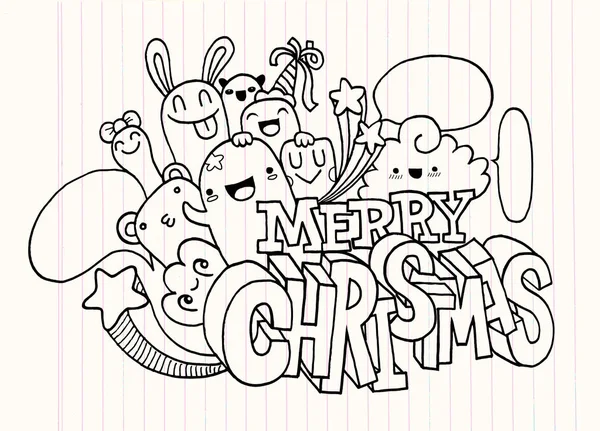 Hand ritning tecknad figur, god jul. Doodles vektor jag — Stock vektor
