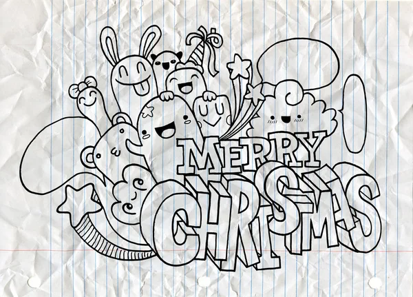 கை வரைதல் கார்ட்டூன் கதாபாத்திரம், Merry Christmas . Doodles திசையன் i — ஸ்டாக் வெக்டார்