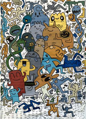 El çizimi Doodle vektör çizim, komik parti insanlar, F
