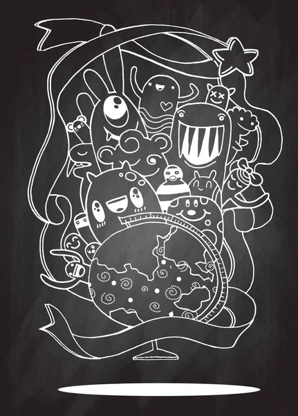 Hipster disegnato a mano Pazzo doodle Monster City, disegno style.Vecto — Vettoriale Stock