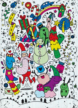 Vektör çizim Doodle yılbaşı arka plan, el çizimi