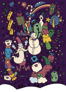 Vektör çizim Doodle yılbaşı arka plan, el çizimi