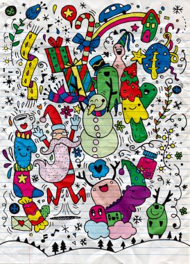 Vektör çizim Doodle yılbaşı arka plan, el çizimi