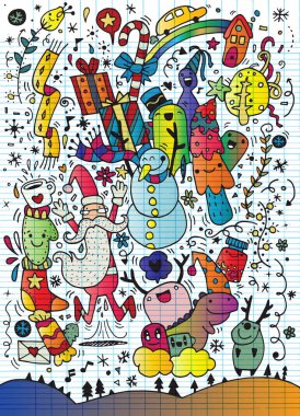 Vektör çizim Doodle yılbaşı arka plan, el çizimi