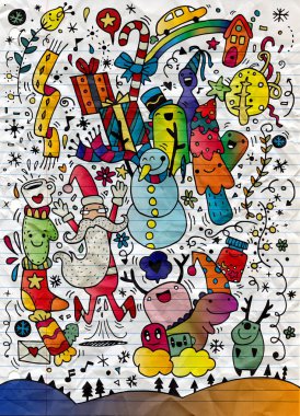 Vektör çizim Doodle yılbaşı arka plan, el çizimi