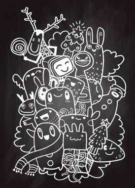 El çizim çizgi film karakteri, mutlu Noeller. Doodles'ın ben vektör