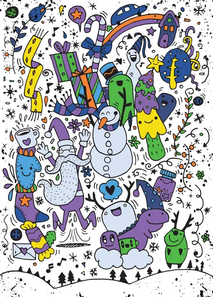 Illustrazione vettoriale di sfondo Doodle Natale, Disegno a mano — Vettoriale Stock