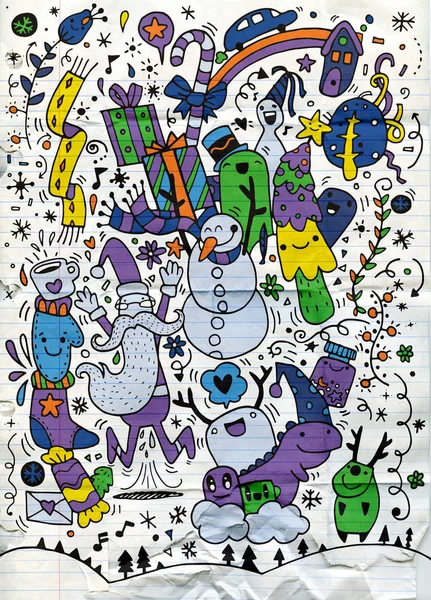 Illustration vectorielle du fond de Noël Doodle, Dessin à la main — Image vectorielle