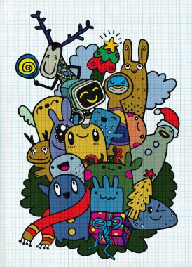 El çizim çizgi film karakteri, mutlu Noeller. Doodles'ın ben vektör