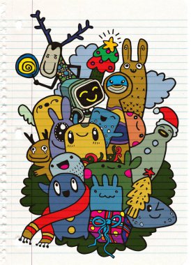 El çizim çizgi film karakteri, mutlu Noeller. Doodles'ın ben vektör