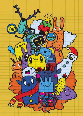 El çizim çizgi film karakteri, mutlu Noeller. Doodles'ın ben vektör