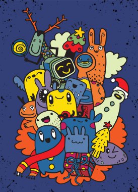 El çizim çizgi film karakteri, mutlu Noeller. Doodles'ın ben vektör