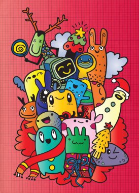 El çizim çizgi film karakteri, mutlu Noeller. Doodles'ın ben vektör