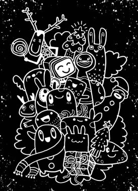 El çizim çizgi film karakteri, mutlu Noeller. Doodles'ın ben vektör