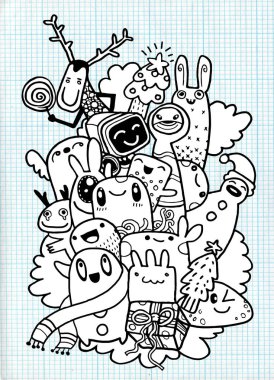 El çizim çizgi film karakteri, mutlu Noeller. Doodles'ın ben vektör