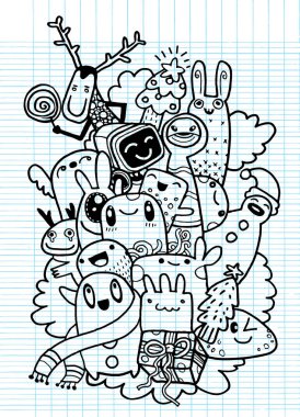 El çizim çizgi film karakteri, mutlu Noeller. Doodles'ın ben vektör