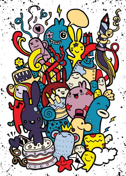 Dessin à la main Doodle Vector Illustration de gens drôles de fête, F — Image vectorielle