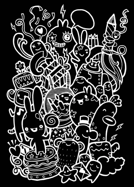 Hand ritning Doodle vektor Illustration av roliga part människor, F — Stock vektor