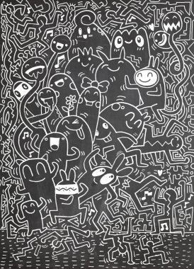 El çizimi Doodle vektör çizim, komik parti insanlar, F